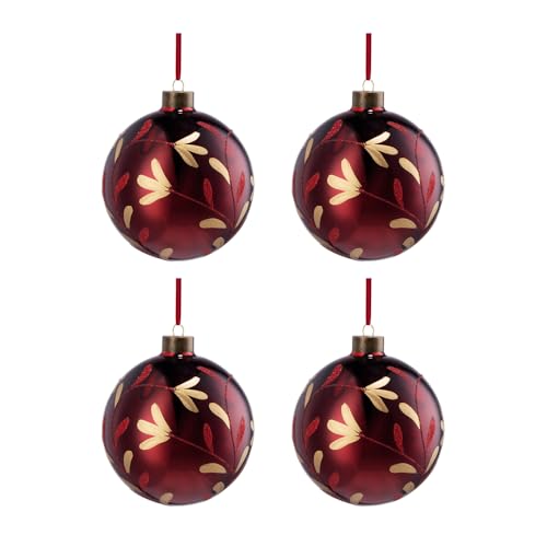 D4.7" Christmas Ball Ornaments, Glass Decorative Hanging Ball Christmas Tree Ornaments For Holiday Party Decorations, Set Of 4 Red Glass