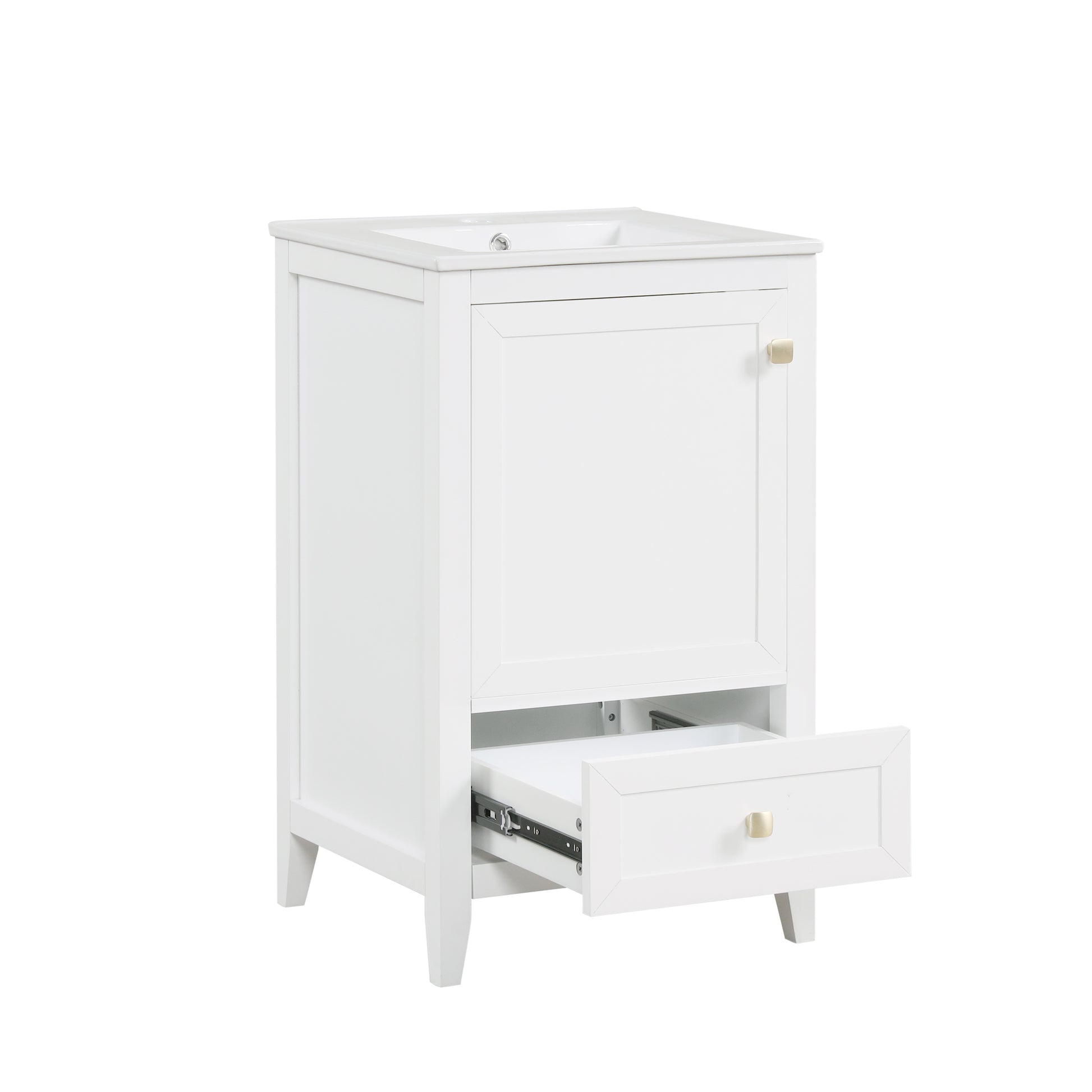 20" Bathroom Vanity With Sink, Bathroom Cabinet With Soft Closing Door, Storage Rack And A Drawer, White White Mdf