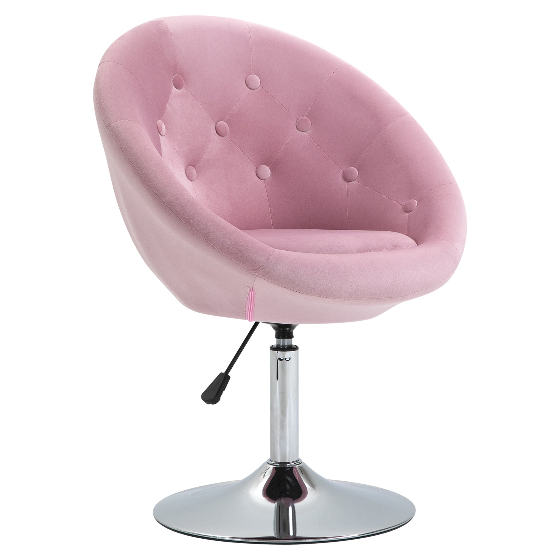 Homcom Modern Makeup Vanity Chair Round Tufted Swivel Accent Chair With Chrome Frame Height Adjustable For Living Room, Bedroom Pink Pink Steel