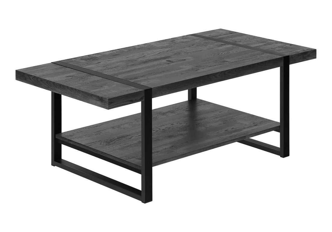 Coffee Table, Accent, Cocktail, Rectangular, Living Room, 48"L, Black Laminate, Black Metal, Contemporary, Modern Black Mdf