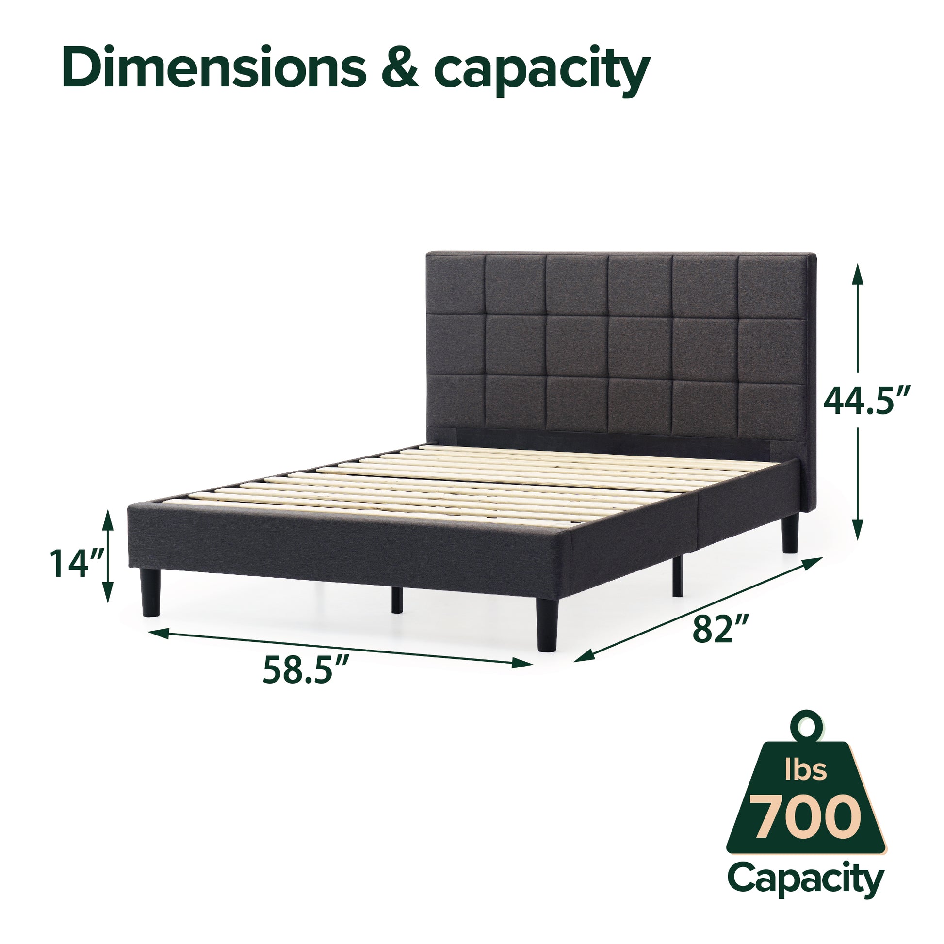 Upholstered Platform Bed Square Stitch Queen Grey Wood Upholstered