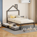 Twin Size Metal Platform Bed With Two Drawers,House Shaped Headboard Design, Black Twin Black Metal