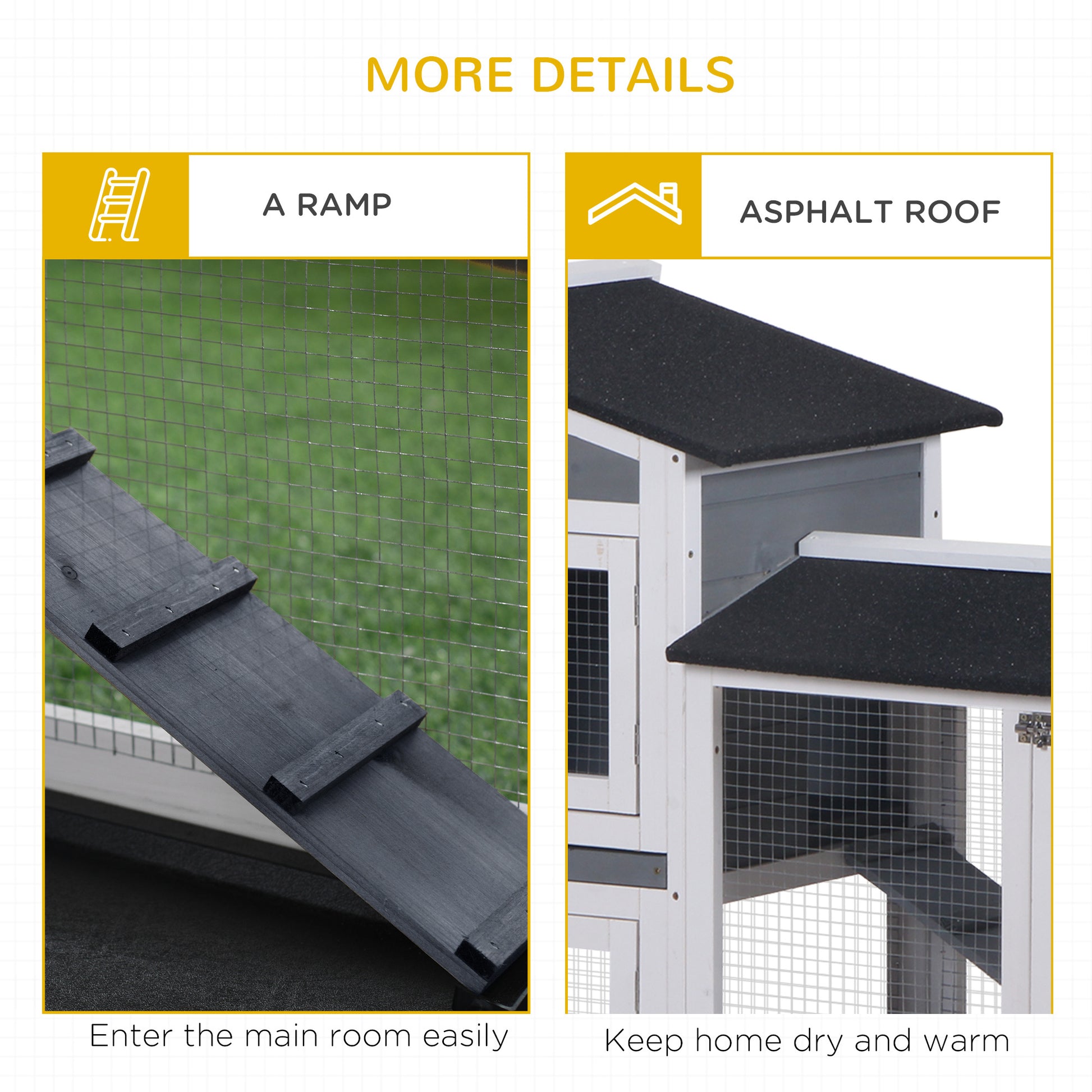 Pawhut 62" Rabbit Hutch, Wooden Bunny Hutch, Guinea Pig Cage, Small Animal Enclosure With Run Area, Removable Tray, Asphalt Roof, Lockable Doors And Ramp, Gray Grey Wood