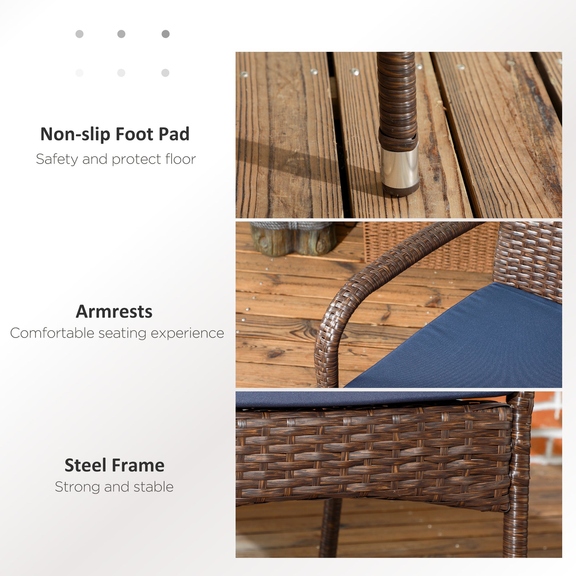 Outsunny Stackable Pe Rattan Outdoor Dining Chairs With Cushions, Set Of 4 Patio Wicker Dining Chairs With Armrests And Backrest For Patio, Deck, Cream Blue Blue Brown Steel