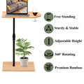 Couch Tray Table Bamboo Height Adjustable Side Table For Sofa C Shaped Oval End Tables With Slots For Bed & Chairs In Living Room & Bedroom Oval Rectangle Natural Height Adjustable & Standing Desks Primary Living Space Farmhouse Manual Freestanding Oval