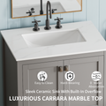 30 Inch Freestanding Bathroom Vanity With Sink, Carrara Engineered Marble Vanity Top With Undermounted Rectangular Ceramic Sink, Large Storage Soft Close Door, Grey 24V03 30Gr Grey Wood Solid Wood