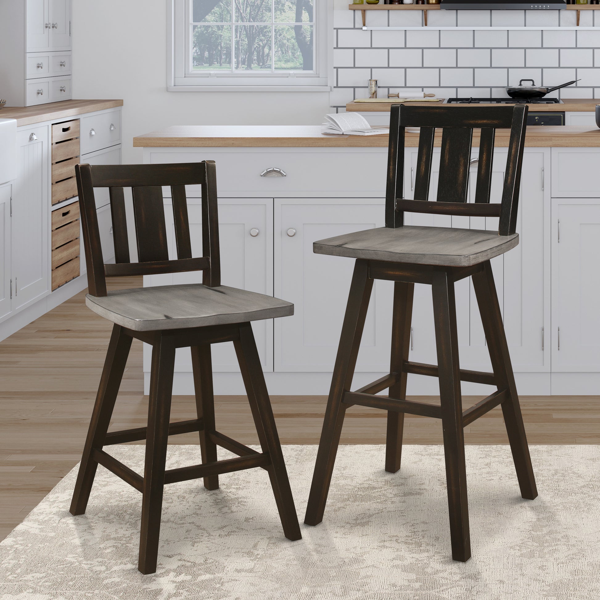 Counter Height Chairs Set Of 2, Black Gray 360