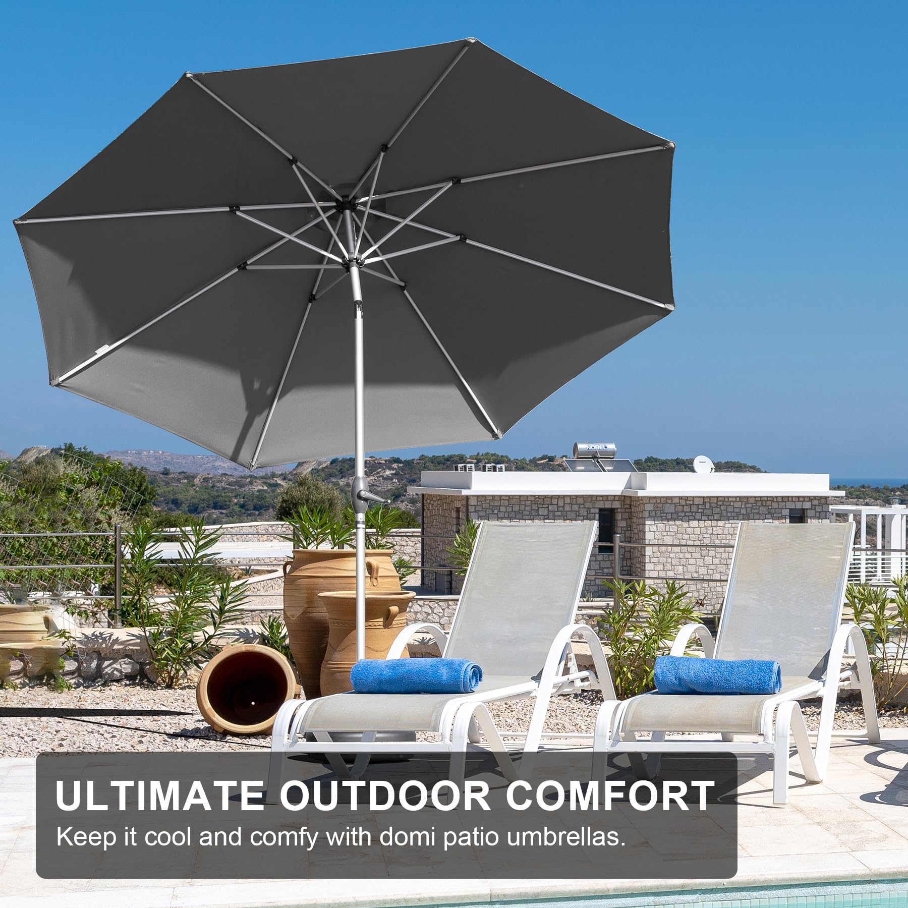 9Ft Patio Umbrella, Outdoor Table Umbrella With Push Button Tilt And Crank, Uv Protection Waterproof Market Sun Umbrella With 8 Sturdy Ribs For Garden, Deck, Backyard, Pool Gray Gray Round Uv Resistant Umbrellas Aluminium