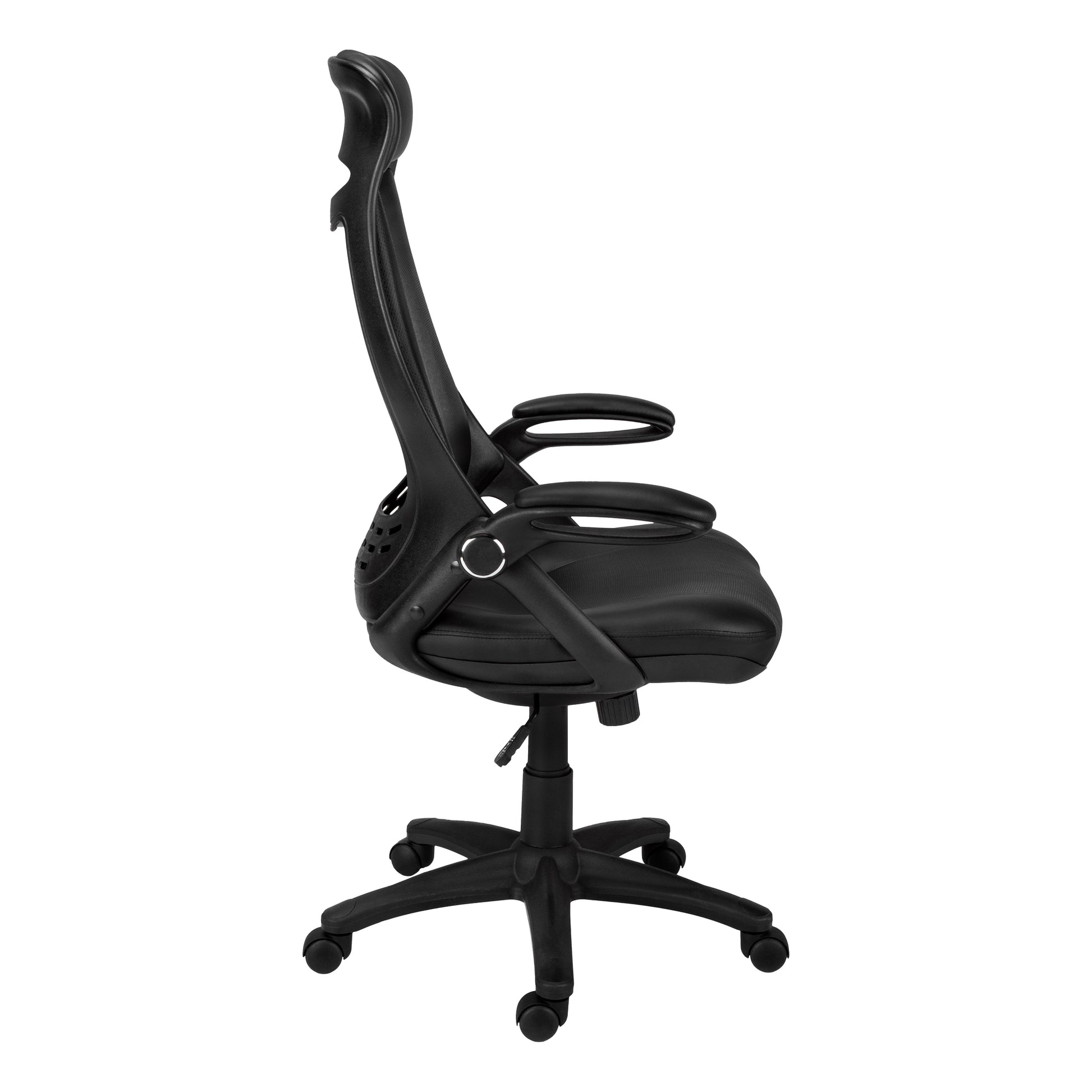 Office Chair, Adjustable Height, Swivel, Ergonomic, Armrests, Computer Desk, Work, Black Leather Look, Black Metal, Contemporary, Modern Black Foam Faux Leather