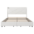 Queen Size Upholstery Platform Bed With Storage Headboard, Led, Usb Charging And 2 Drawers, Beige Queen Beige Upholstered