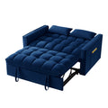 4 In1 Loveseat Sofa Bed With Armrests & Storage Pockets, Multi Function Tufted Pull Out Sofa Bed With Adjustable Backrest And Pillows, Convertible Loveseat Sofa Couch, Navy Navy Velvet Primary Living Space Medium Soft Tufted Back American