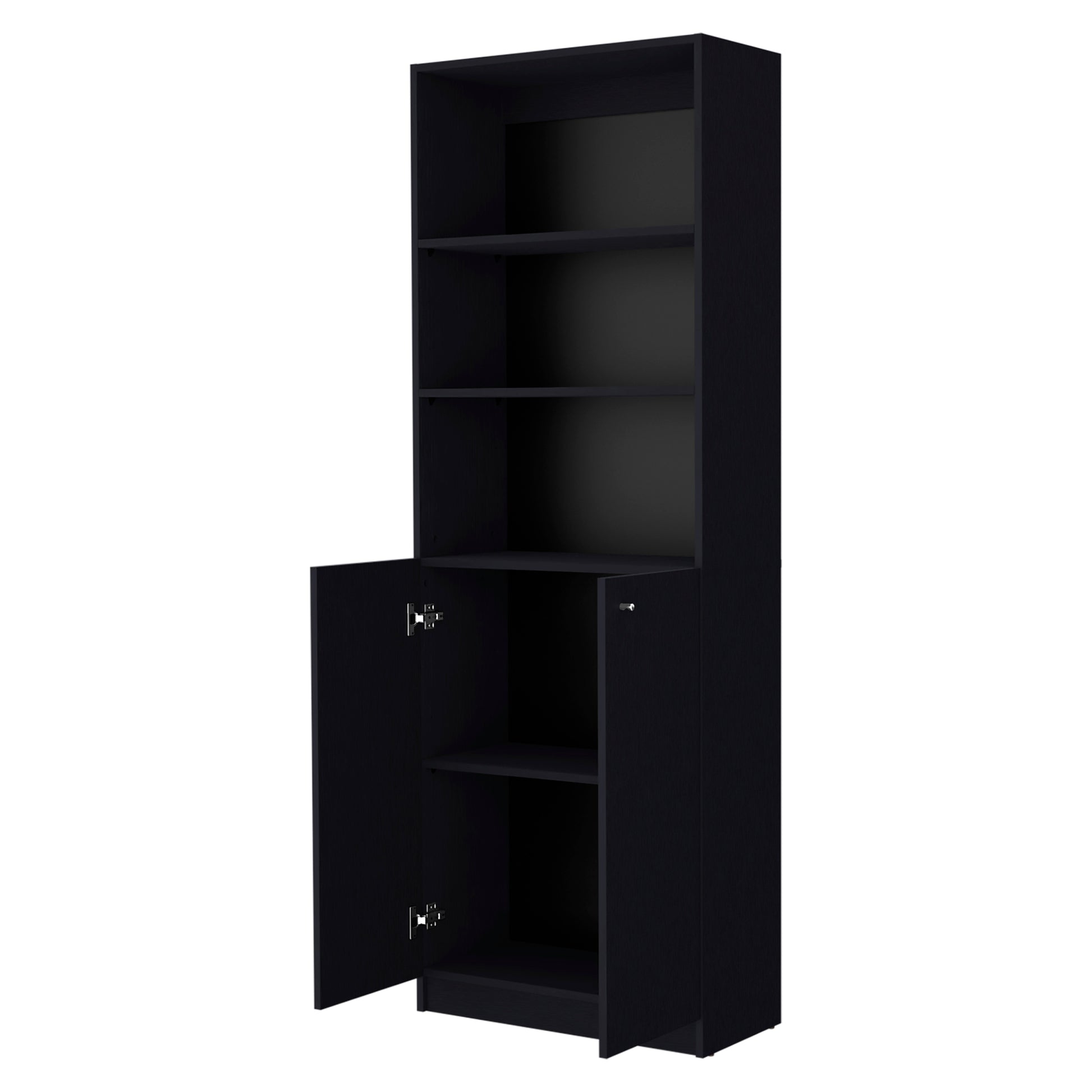 Sutton 2 Door Bookcase, Storage With Multi Level Shelves And Double Door Design Black Particle Board Engineered Wood