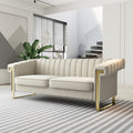 Fx P81 Cw2 Sofa Modern Cream Velvet Sofa With Gold Accents Sleek Channel Tufted Upholstery, 3 Seat Couch For Living Room And Office Decor Temu Suitable Cream White Velvet 3 Seat