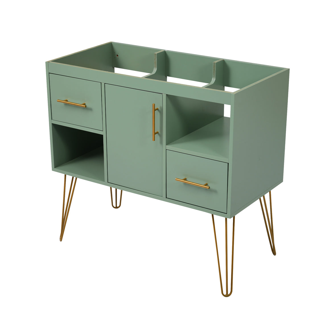 36'' Bathroom Vanity Without Sink, Modern Freestanding Single Bathroom Cabinet With 2 Drawers & 2 Storage Compartments, Storage Cabinet For Bathroom, Solid Wood Frame Vanitygreen Not Include Basin 2 Green 1 Adjustable Hinges Bathroom Freestanding Modern