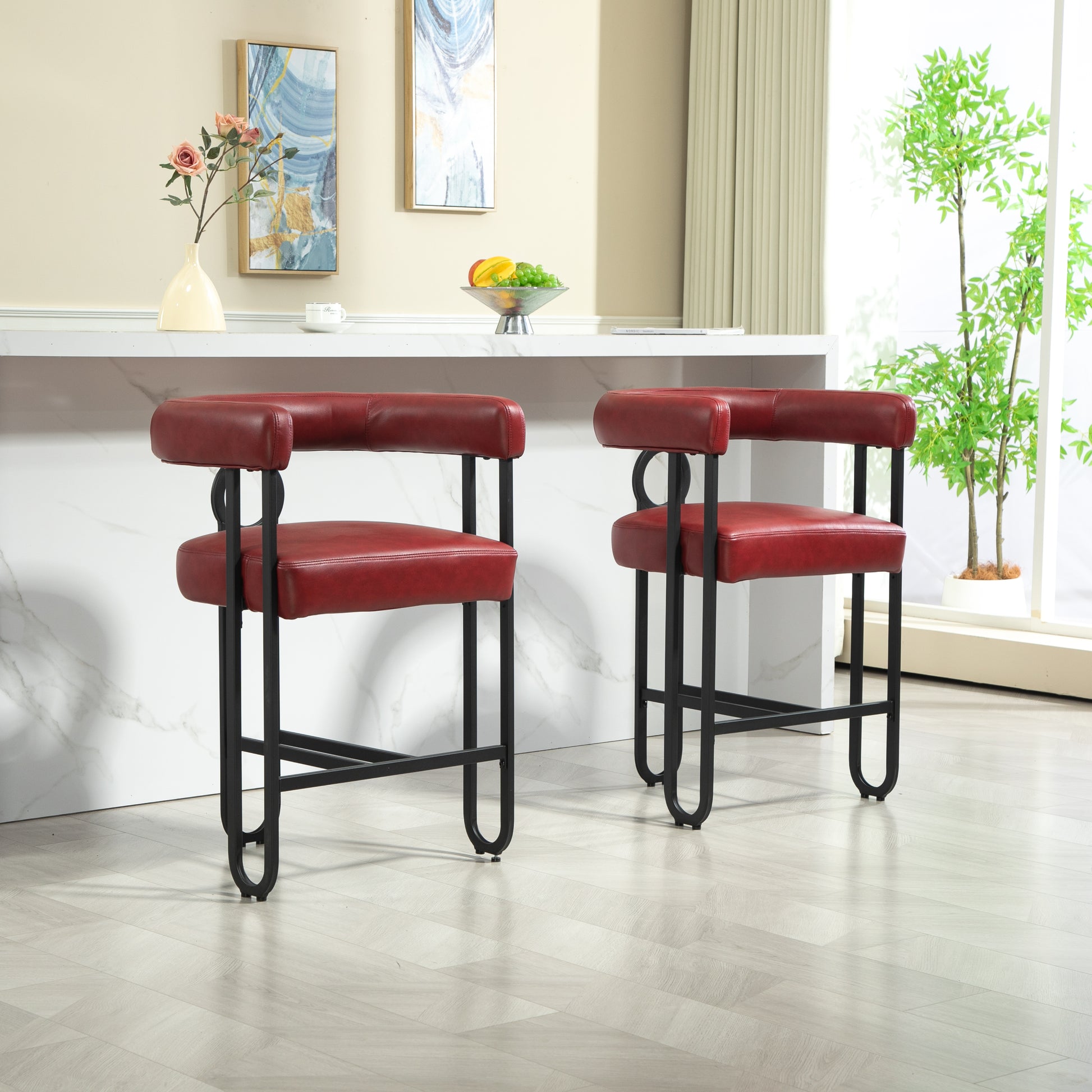 Coolmore Bar Stools Set Of 1, Modern Bar Stool With Back, Black Metal Frames, Upholstered Bar Stools For Kitchen Island, Pub, Club Wine Red Pu Wine Red Primary Living Space Foam Pu