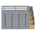 Modern Loft Bed With Two Tone Storage Stairs And Pull Out Wardrobes, Gray Twin Gray Solid Wood Mdf