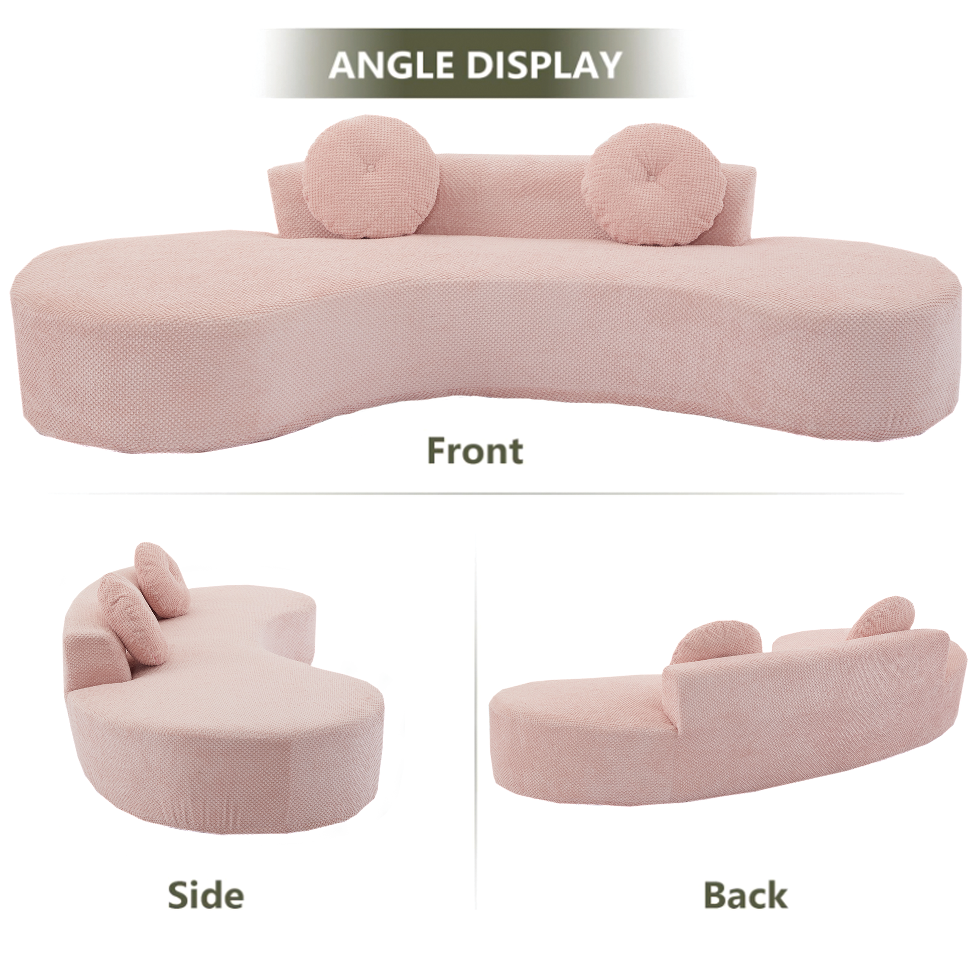 Arrived 105.5''Curved Sofa, Modern Minimalist Sofa, Cloud Couch Sofa 3 4 Seater Couch With 2 Pillows,Bedroom, No Assembly Required, Point Shaped Corduroy, Anti Wrinkle ,Pink Pink Polyester Primary Living Space Tight Back Soft Modern Foam Upholstered 3