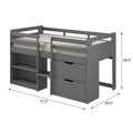 Grey Twin Loft Bed With Built In Drawers And Bookshelf Grey Gray Wood