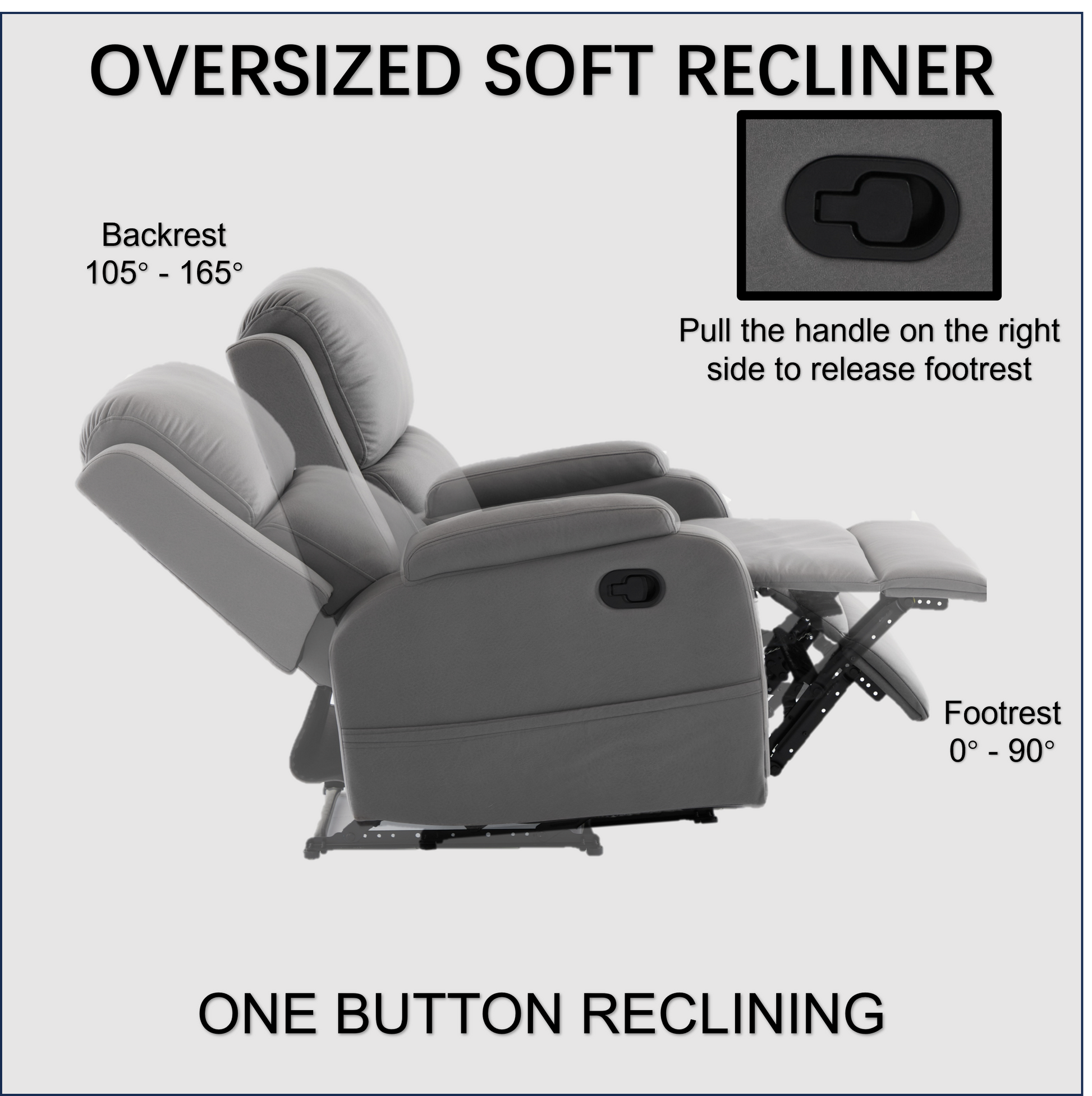 Best Choice Recliner Chair Living Room Reclining Sofa Chair, Home Theater Seating Modern Recliner, Manual Recliner Sofa Chair For Living Room Office Apartment, Easy To Reach Side Button Gray Gray Pu Leather