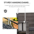Outsunny 2 Person Wicker Hanging Swing Bench, Front Porch Swing Outdoor Chair With Cushions 550 Lbs. Weight Capacity For Backyard, Garden, Grey Gray Rattan