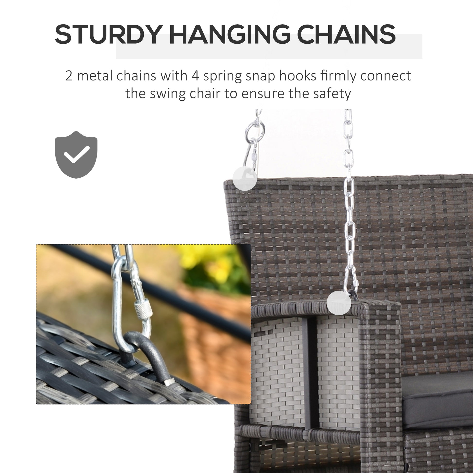 Outsunny 2 Person Wicker Hanging Swing Bench, Front Porch Swing Outdoor Chair With Cushions 550 Lbs. Weight Capacity For Backyard, Garden, Grey Gray Rattan
