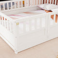 Full Size Floor Bed, Integral Construction With Super High Security Barrier, Door, Children'S Floor Bed Frame, Montessori Wooden Children'S Floor Bed, White Box Spring Required Full White Wood Brown