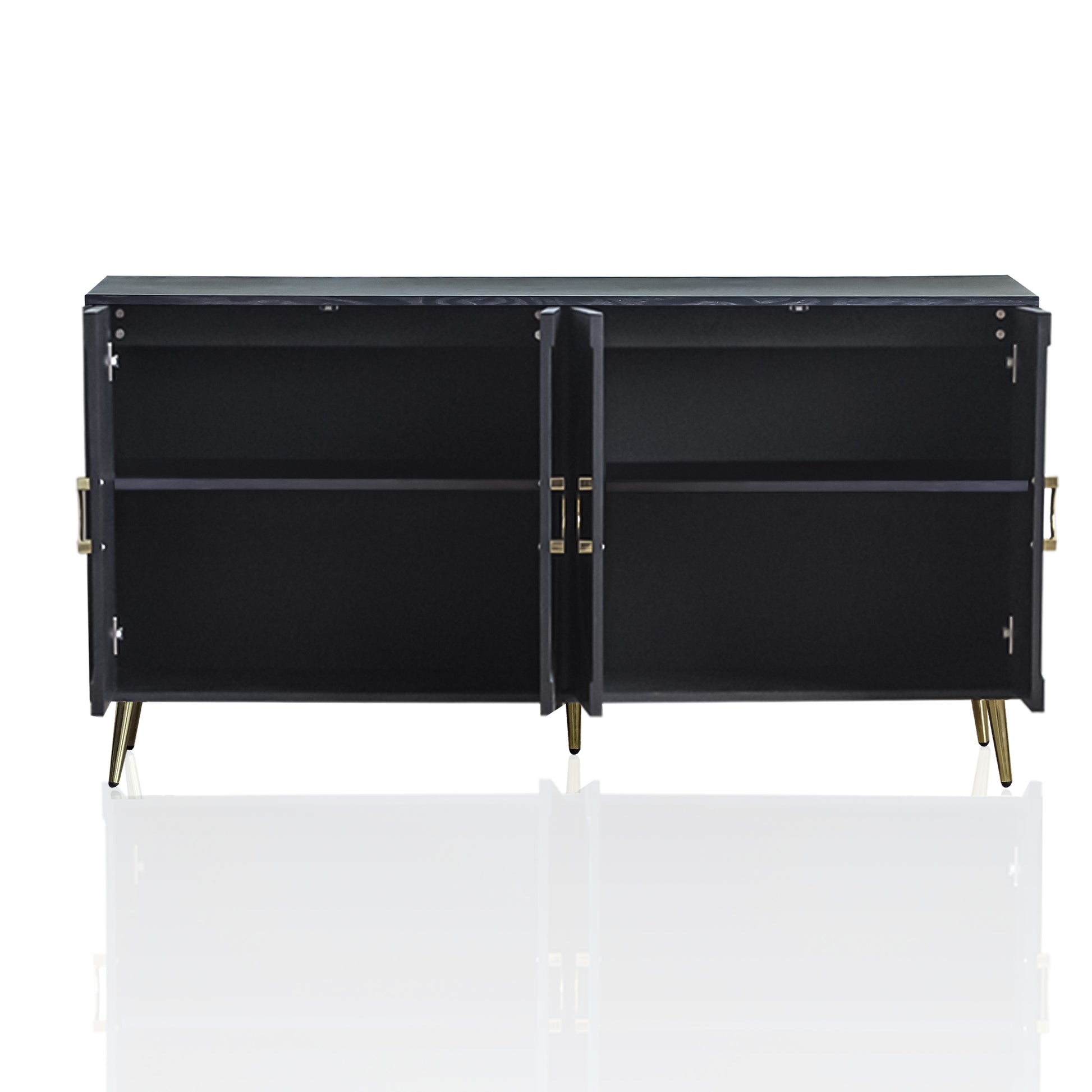 Modern Lacquered 4 Door Wooden Cabinet Sideboard Buffet Server Cabinet Storage Cabinet, For Living Room, Entryway, Hallway, Office, Kitchen And Dining Room, Distressed Black Lacquered Distressed Black Adjustable Shelves Engineered Wood