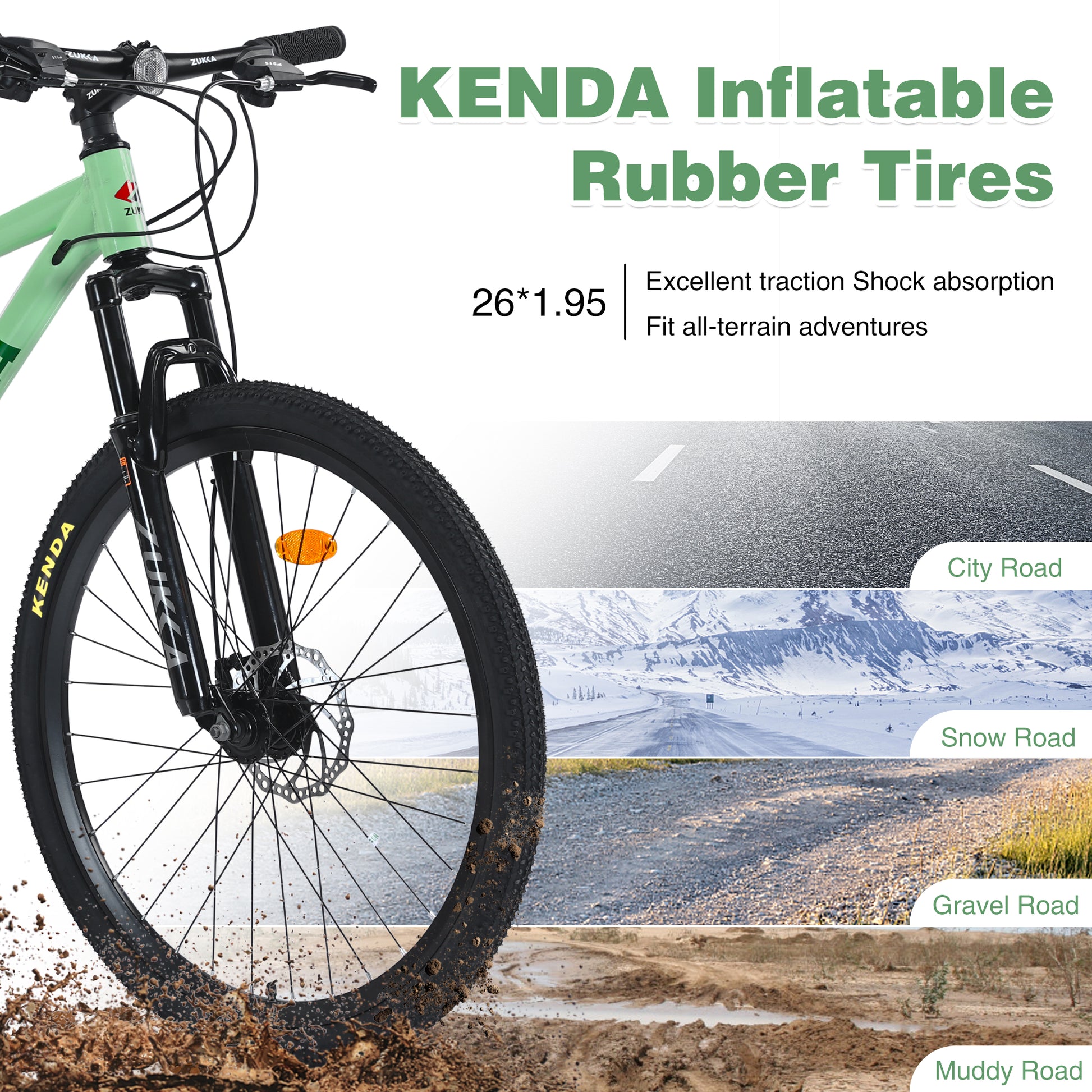 Mountain Bike For Men And Women 26 Inch 24 Speed Suspension Fork Kenda Tires Cycling Green Garden & Outdoor Steel