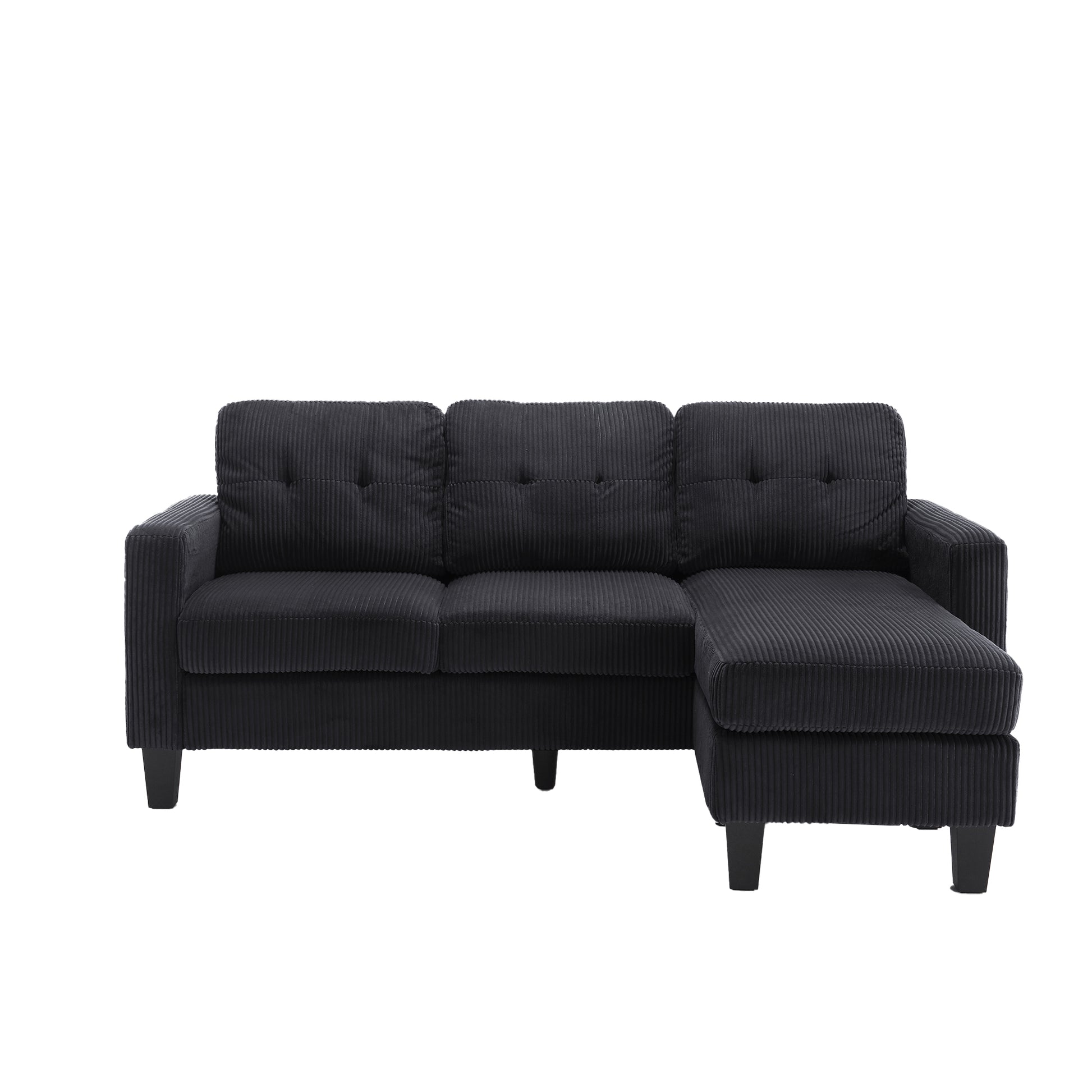 Velvet Sectional Couchl Shaped Sofa With Ottoman For Small Apartment Black Velvet 3 Seat