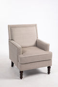 Upholstered Accent Chair, Vintage Armchair With Blue And White Striped Linen Fabric And Trim For Living Room Grey Cotton
