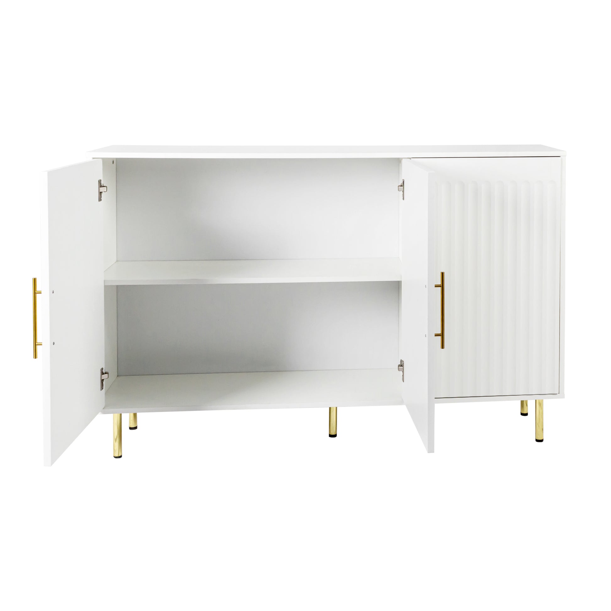 3 Door Large Storage Sideboard With Gold Handles For Kitchen, Dining Room And Living Room.55.12" W Accent White Buffet Cabinet, Coffee Bar Sideboard Cabinet With 3 Doors White White Particle Board