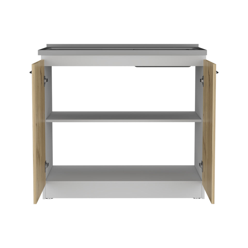 Freestanding Sink, Double Door Cabinet, Two Shelves, White Light Oak Multicolor Solid Wood Mdf Engineered Wood