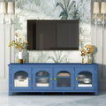 71 Inch Stylishtvcabinet Entertainment Centertv Stand,Tvconsoletable, Media Console,Solidwood Frame,Changhong Glass Door,Metal Handle,Antique Blue,For The Children'S Room,Bedroom Living Room Antique Blue Primary Living Space 70 79 Inches 70 79 Inches