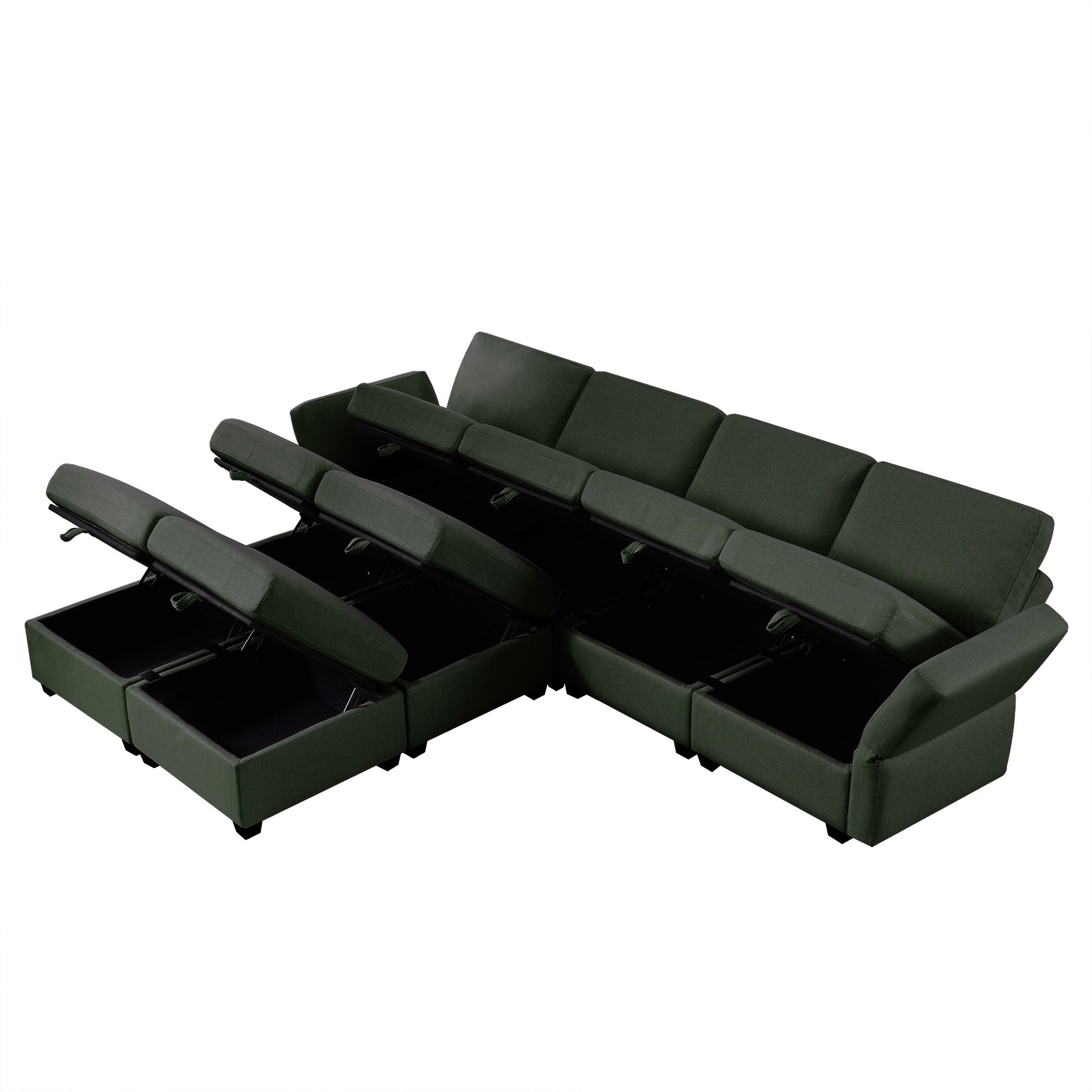 Modular Convertible U Shaped Sectional Sofa Couch With Storage Ottoman Corner Couch For Living Room, Adjustable Arms And Backs Green Green Polyester 4 Seat