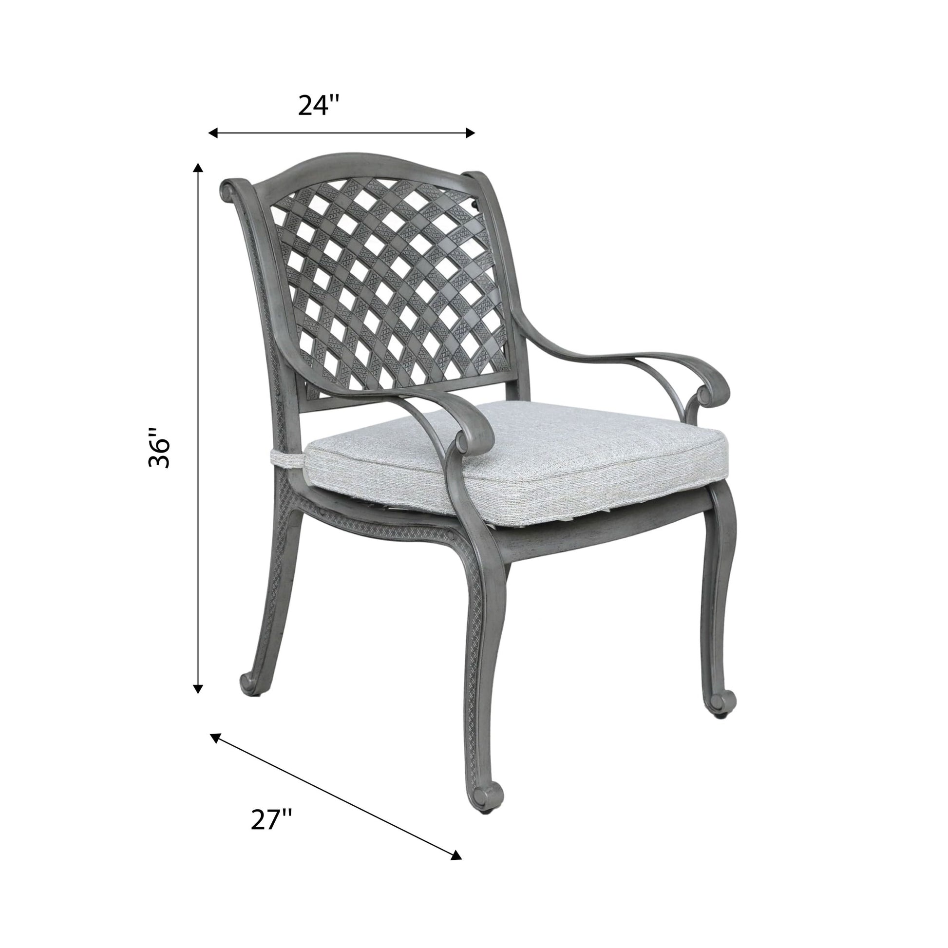 Indoor Outdoor Aluminum Dining Chair With Cushion, Golden Gauze Grey Gold Aluminium