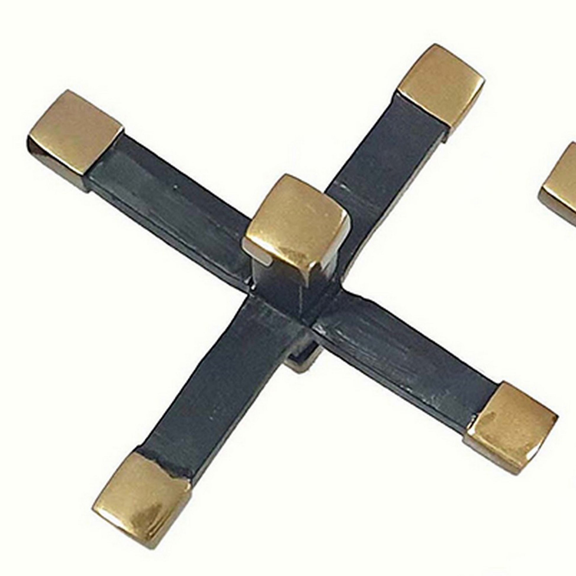 3 Piece Modern Accent Tabletop Decorations, X Shaped Jacks, Black, Gold Black Gold Aluminum