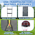 12Ft Trampoline With Enclosure Recreational Trampolines With Ladder And Anti Rust Coating, Pumpkin Shaped Trampoline With Slide And Basket Board, Astm Approval Outdoor Trampoline For Kids Black Blue