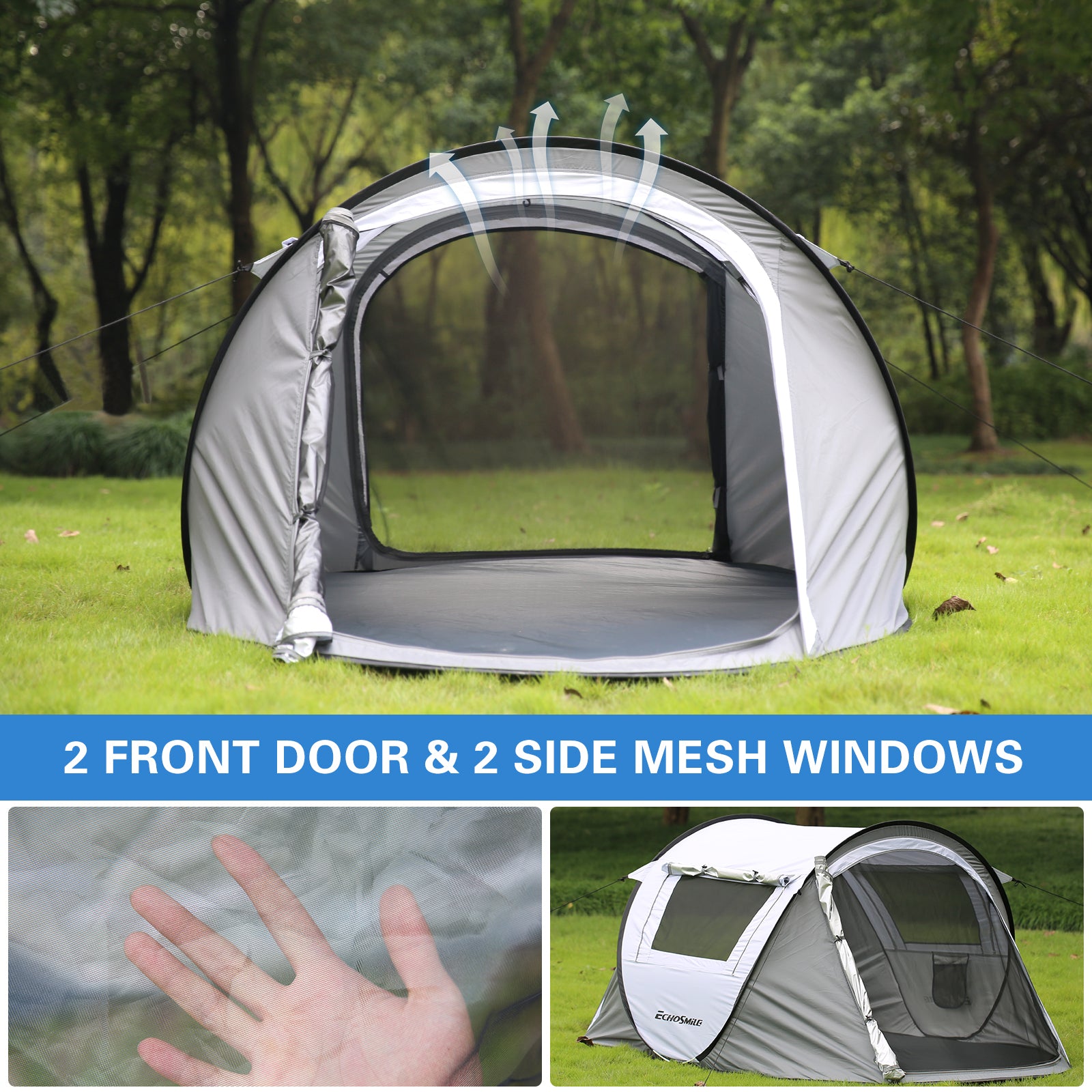 polyethylene tent 2 Person White Gray Pop Up Camping Tent White Gray Polyethylene