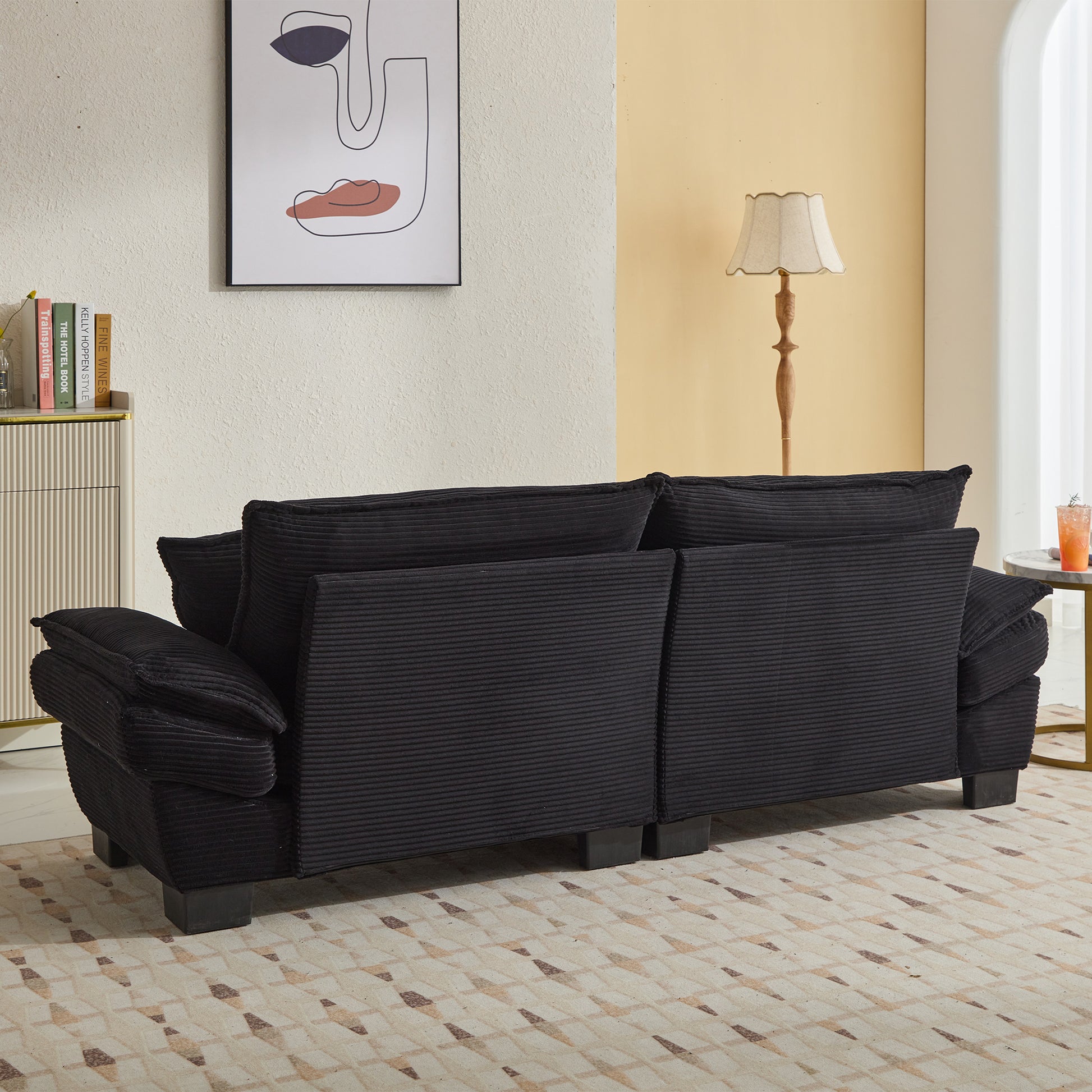 Corduroy Sofa Sleeper Couch Loveseat Sofa With Pillows Comfy Upholstered Deep Seat Sofa For Bedroom,Living Room,Apartment,Office,Dorm Black Corduroy Black Foam Upholstered 2 Seat