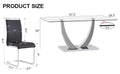 Table And Chair Set. Large Modern Rectangular Table With Glass Top And Silver Metal Legs. Furnished With Soft And Comfortable Pu Chairs With Faux Leather Upholstered Seats And Silver Metal Legs. Black Silver Seats 6 Glass Metal