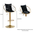 Black Velvet Bar Chair, Pure Gold Plated, Unique Design,360 Degree Rotation, Adjustable Height,Suitable For Dinning Room And Bar,Set Of 2 Black Velvet