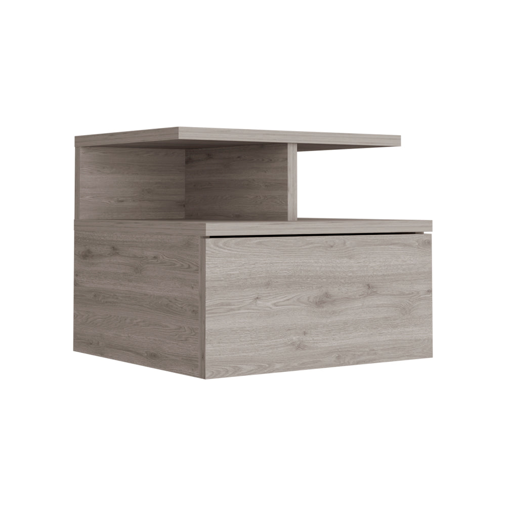 Adele Floating Nightstand With Drawer And Open Storage Shelves Grey 1 Drawer Bedroom Open Storage Modern Shelf Particle Board Engineered Wood