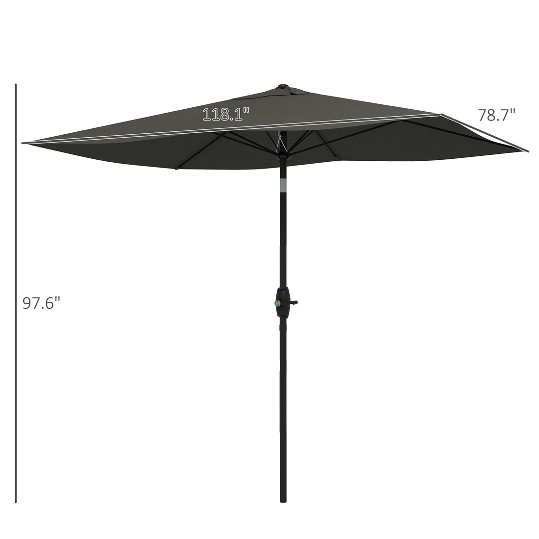 Outsunny 6.5' X 10' Rectangular Market Umbrella, Patio Outdoor Table Umbrella With Crank And Push Button Tilt, Dark Gray Gray Steel