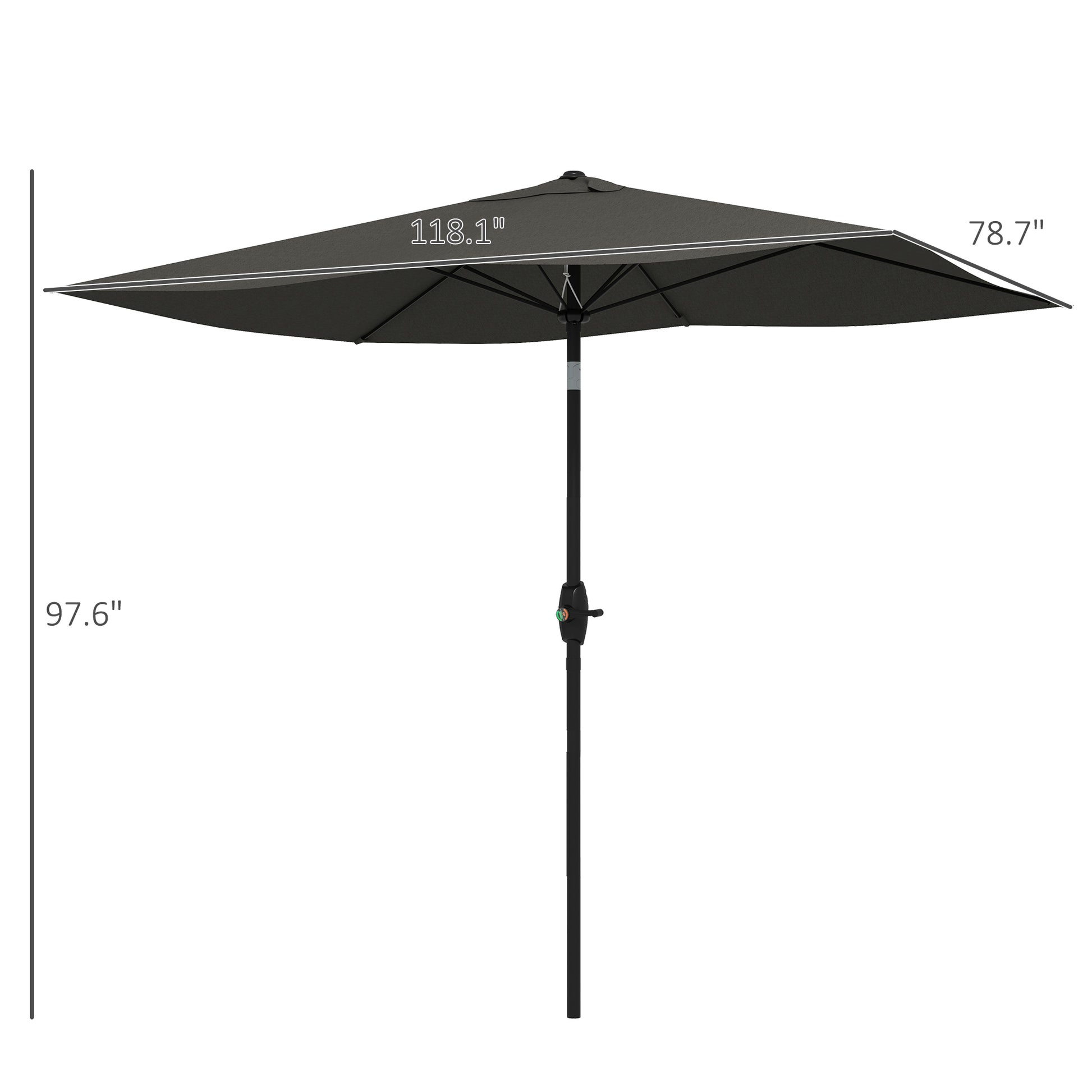 Outsunny 6.5' X 10' Rectangular Market Umbrella, Patio Outdoor Table Umbrella With Crank And Push Button Tilt, Dark Gray Gray Steel