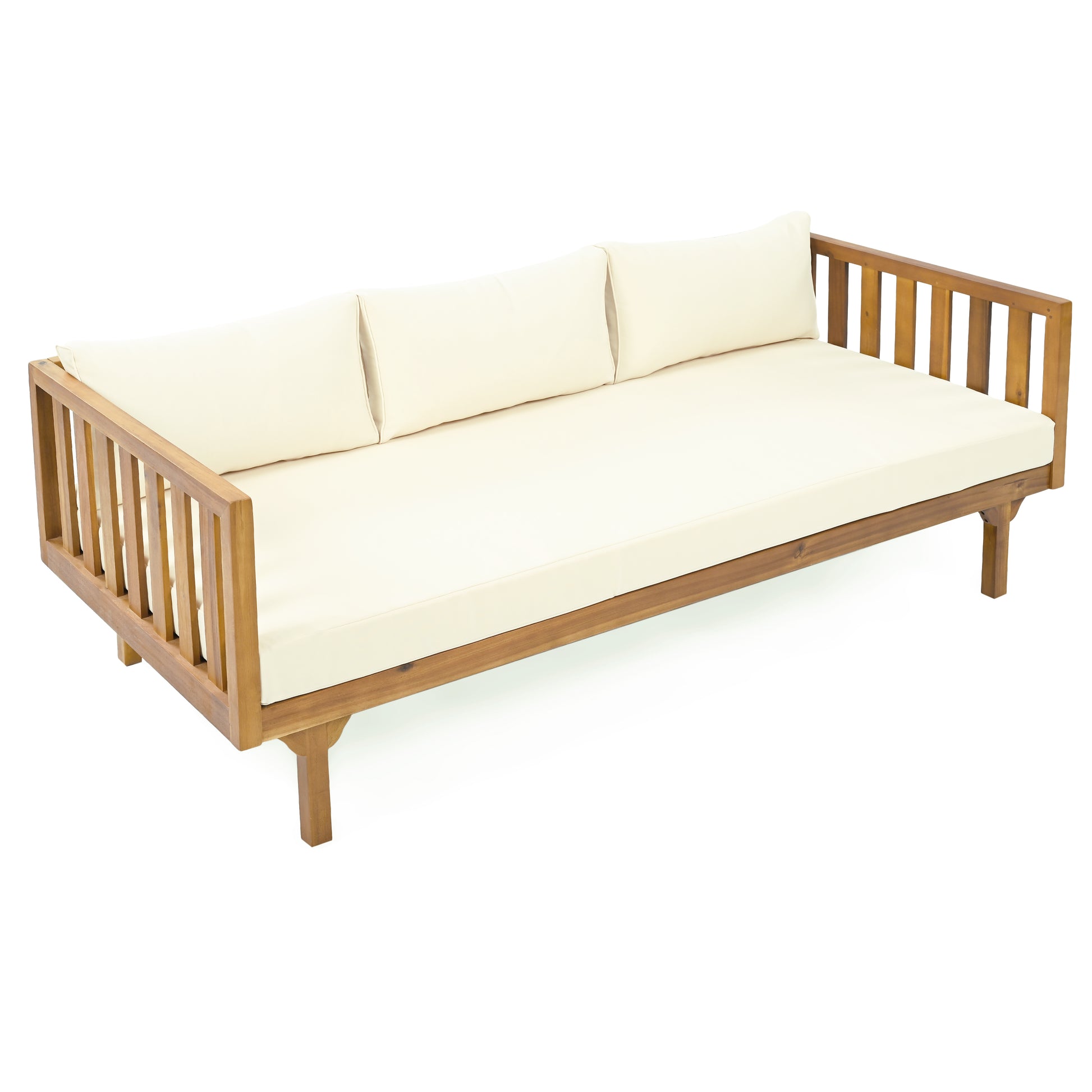 Claremont 3 Seater Daybed Beige Teak Wood Waterproof Fabric