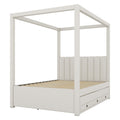 Full Size Upholstery Canopy Platform Bed With Trundle And Three Storage Drawers, Beige Full Beige Upholstered