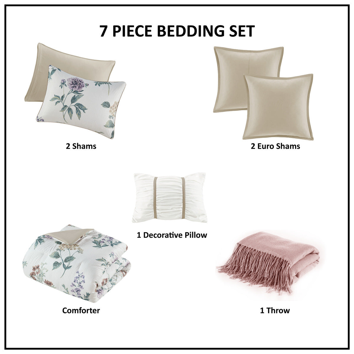 7 Piece Printed Seersucker Comforter Set With Throw Blanket Taupe Blush King Cal King Multicolor Polyester