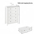 Modern 5 Drawers Dresser 5 Drawers Cabinet,Chest Of Drawers Closet Organizers And Storage Clothes Storage Drawers Cabinet For Living Room, Farmhouse Dresser Organizer White White Mdf