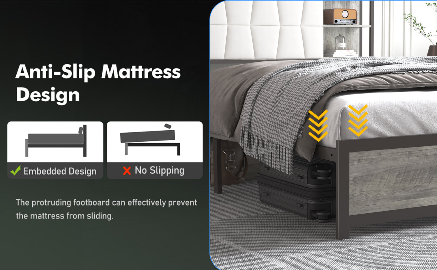 King Size Bed Frame With Led Light & Power Outlet, Platform Bed With Upholstered Headboard And Storage, Sturdy Metal Slats Support, No Box Spring Needed, Easy Assembly, Noise Free Box Spring Not Required King Dark Oak Metal Bedroom Modern Bed Frame Mdf