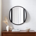 Modern Hinge Round Wall Mirror Black Black Glass Steel